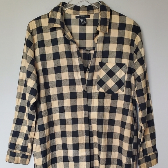 F21 Cotton Flannel Buffalo Plaid Longline Shacket Shirt Jacket - Picture 4 of 11